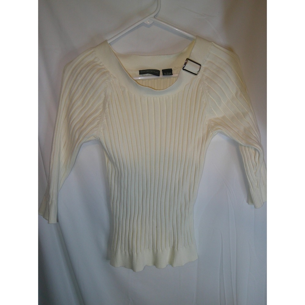 Relativity Ribbed Knit Top Buckle‎ Detail 3/4 Sleeve Sweater Size L